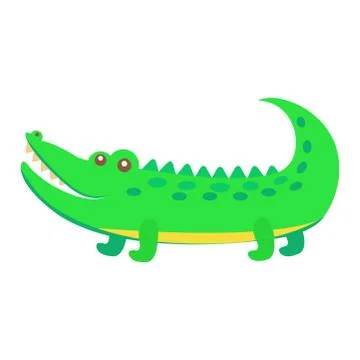Cute Crocodile Cartoon Flat Vector Sticker or Icon Stock Illustration
