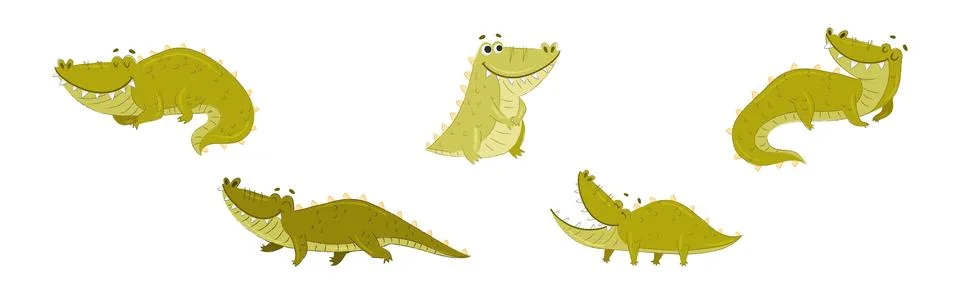 Cute Crocodile Character in Different Situation Vector Set Stock Illustration