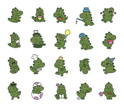 Cute crocodile character set Stock Illustration