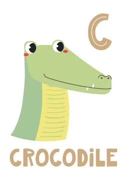 Cute crocodile face, letter C, text, illustration isolated Stock Illustration
