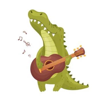 Cute crocodile with a guitar. Vector illustration on white background. Stock Illustration