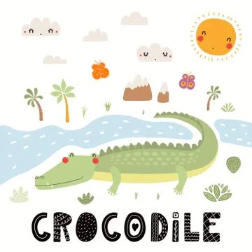 Cute crocodile illustration Stock Illustration