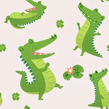 Cute Crocodile pattern, different Crocodile seamless wallpaper. Stock Illustration