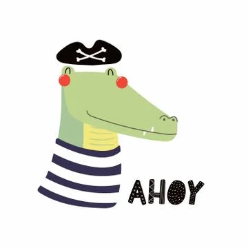 Cute crocodile pirate Stock Illustration
