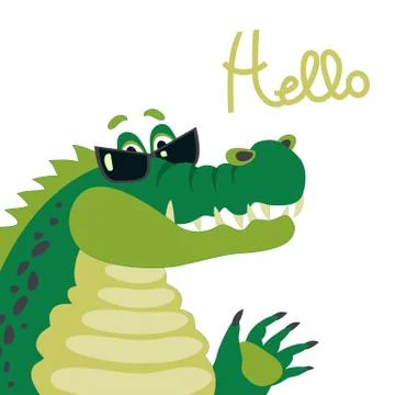 Cute crocodile says hello Stock Illustration