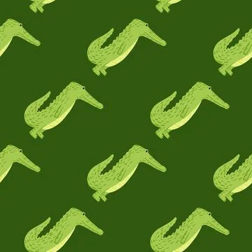 Cute crocodile seamless pattern. Background with funny alligator in doodle st Stock Illustration