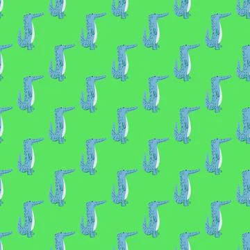 Cute crocodile seamless pattern. Background with funny alligator in doodle st Stock Illustration