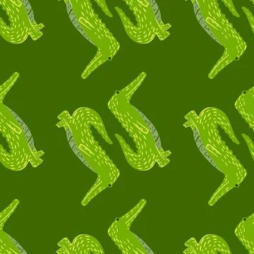 Cute crocodile seamless pattern. Background with funny alligator in doodle st Stock Illustration