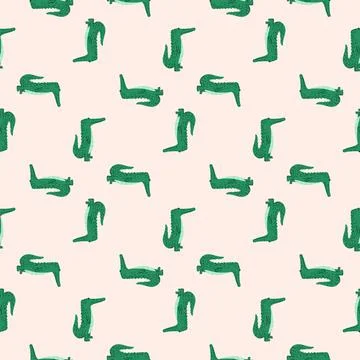 Cute crocodile seamless pattern. Background with funny alligator in doodle st Stock Illustration