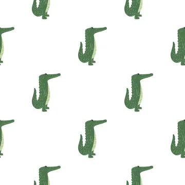 Cute crocodile seamless pattern. Background with funny alligator in doodle st Stock Illustration