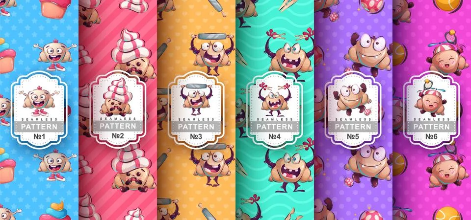 Cute croissant - set seamless pattern Illustrazione stock