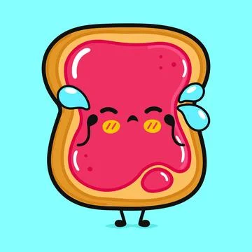Cute cry Toast piece of bread with jam character. Vector hand drawn cartoon k Stock Illustration