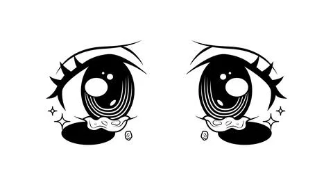 Cute crying anime eyes expression illustration design Stock Illustration