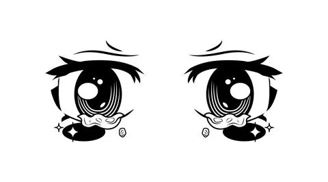 Cute crying anime eyes expression illustration vector Stock Illustration