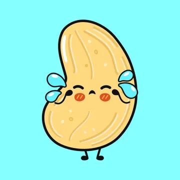 Cute crying cashew nut character cartoon design Illustrazione stock