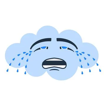 Cute crying cloud character with blue teardrops falling down flat vector 스톡 일러스트