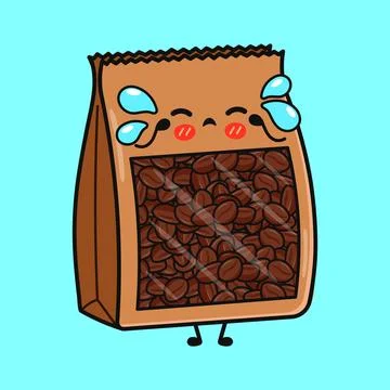 Cute crying coffee bag character feeling sad Stock Illustration