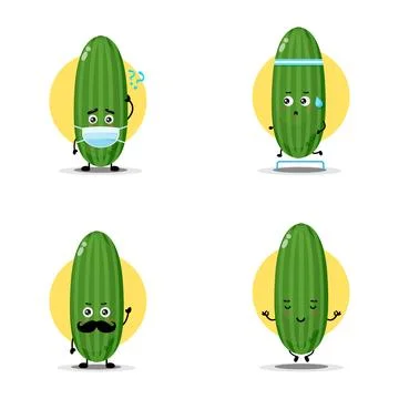 Cute cucumber character collection Stock Illustration