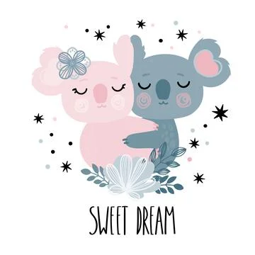 Cute cuddling koalas Stock Illustration