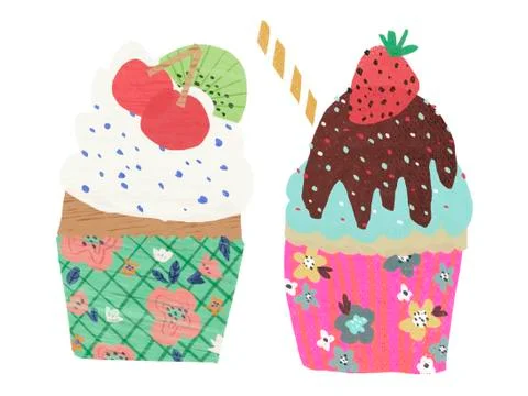 Cute cup cake hand drawn illustration Stock Illustration