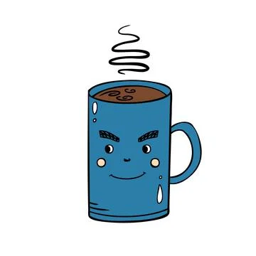 Cute cup of hot drink. Vector illustration in doodle style Stock Illustration