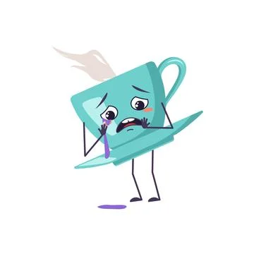 Cute cup of tea character with crying and tears emotions, face, arms and legs Stock-Illustration