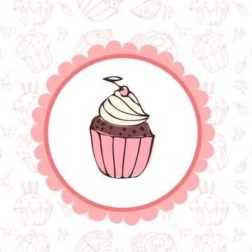 Cute cupcake background template for bakery in vintage style Stock Illustration