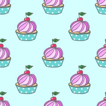 Cute cupcake seamless pattern イラスト素材
