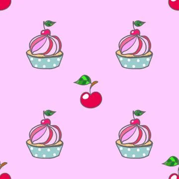 Cute cupcake seamless pattern Stock Illustration