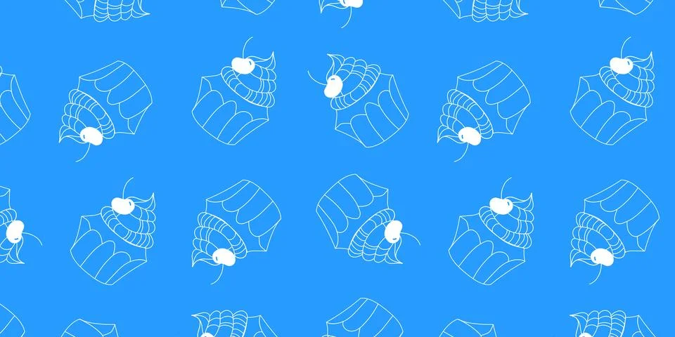 Cute cupcake seamless pattern with minimalist muffin line art and cherry on.. 스톡 일러스트