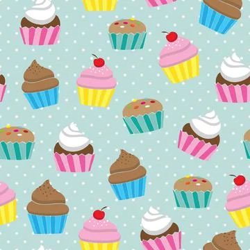 Cute cupcakes seamless background vector illustration pattern Stock Illustration