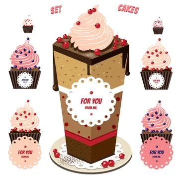 Cute cupcakes set Illustrazione stock