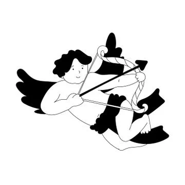 Cute cupid with a bow and and arrow doodle. Stock Illustration