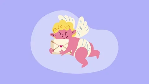 Cute cupid character flying with love letter in animation footage. 스톡 동영상 334158043