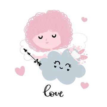 Cute Cupid on a cloud Stock Illustration