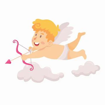 Cute cupid flying and aiming with arrows and bow vector illustration Stock Illustration