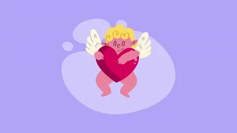 Cute cupid hugging large red heart, animation with soft background and subt.. Stock-Footage 338398047
