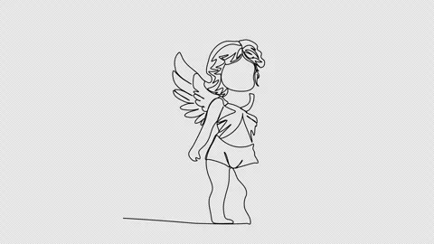 Cute cupid one line drawing animation. Video clip with alpha channel. Video stock 258283486
