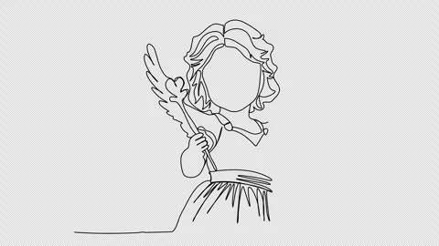 Cute cupid one line drawing animation. Video clip with alpha channel. Video stock 258284639