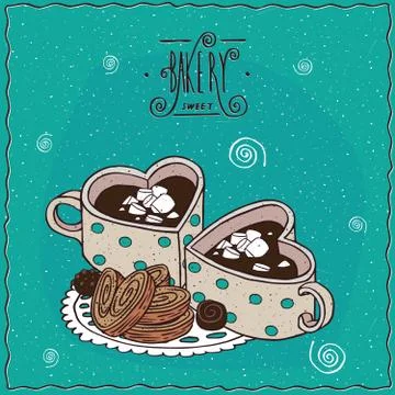 Cute cups of coffee in the shape of heart Stock Illustration