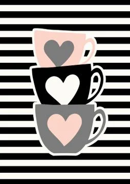 Cute Cups Poster Design Stock Illustration