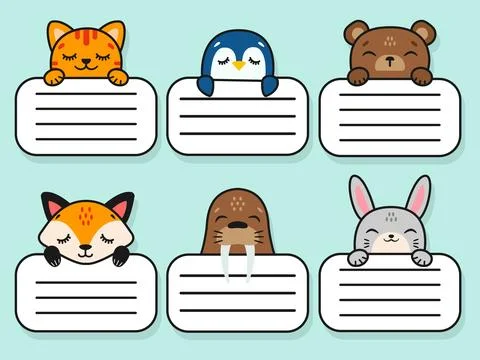 Cute cute animals. Set of vector stickers. Stickers for a notebook with animals. Stock Illustration