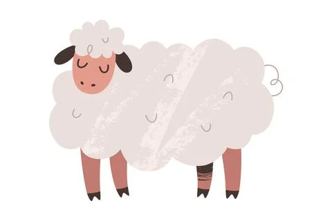Cute cute fluffy sheep with face expression, farm animal illustration, vector Stock Illustration