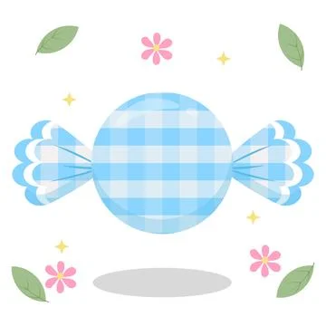 Cute Cyan Blue Gingham Candy with Flower and Leaf Decor Vector Ilustración de archivo