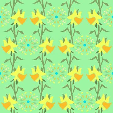 Cute Daffodil Repeating Pattern In Yellow And Green Stock Illustration