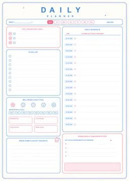 Cute daily planner worksheet layout with hourly schedule timetable wellness イラスト素材