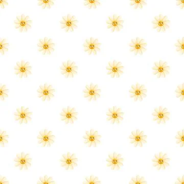Cute daisy characters forming seamless pattern background Stock Illustration