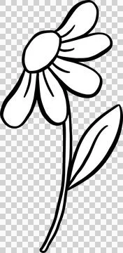 Cute Daisy Flower with stem Doodle Outline Decorative Stock Illustration