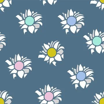 Cute Daisy Repeat Vector Pattern On An Ink Blue Backdrop Stock Illustration