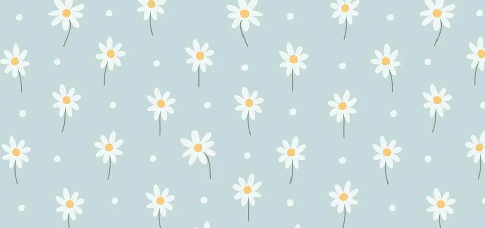Cute Daisy Seamless Pattern in Soft Pastel Blue Background イラスト素材